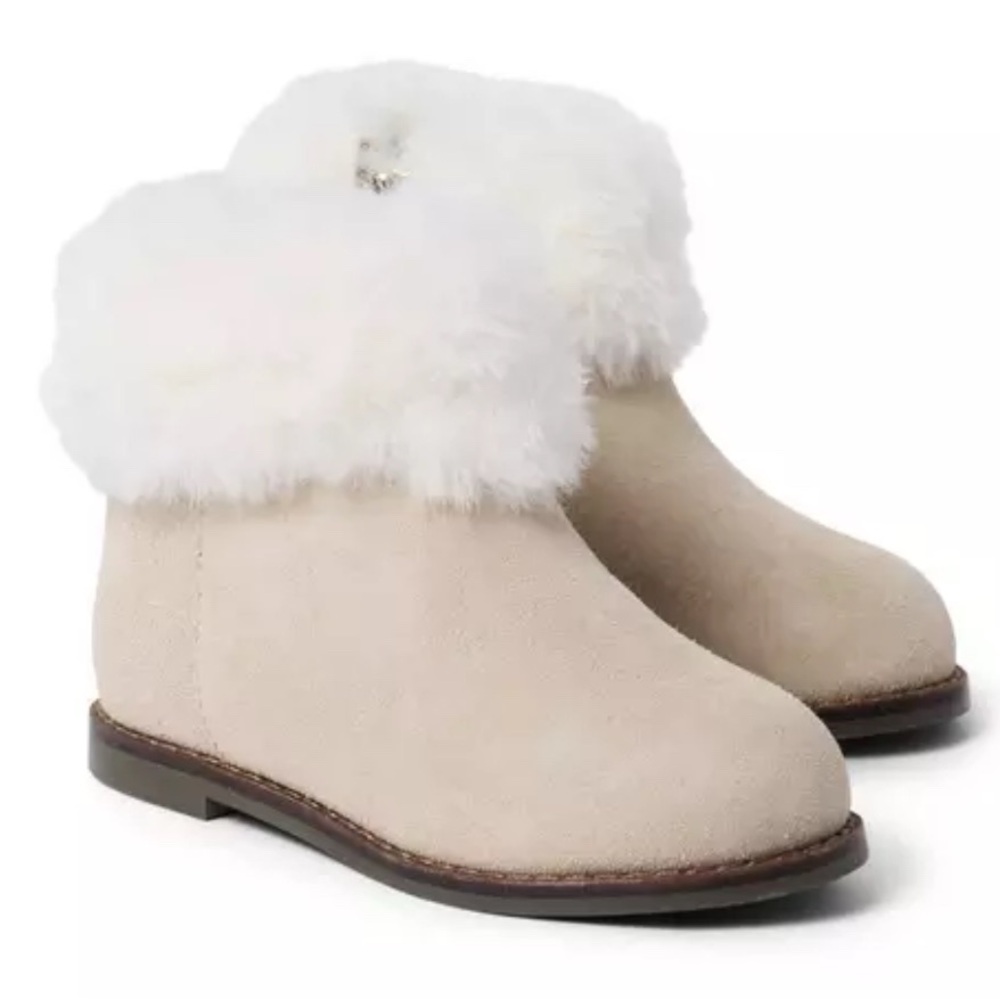 Janie and Jack Suede Faux Fur Bootie in Light Khaki NWT